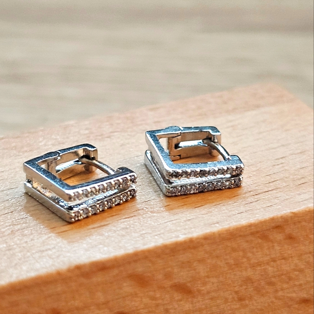 Silver Square Hoop Earrings